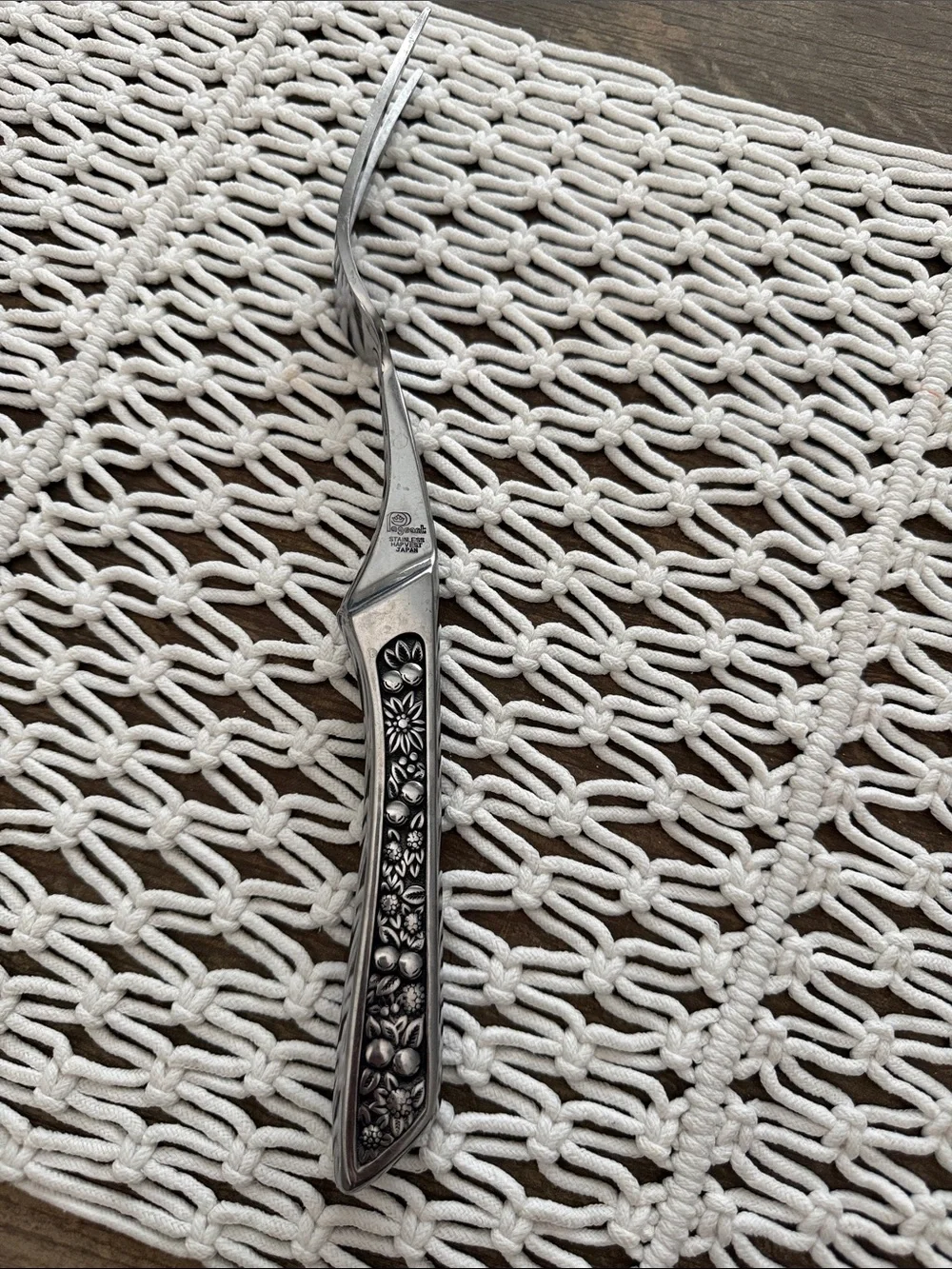 Vintage Pageant MCM Stainless Steel Fruit & Flower Embossed Serving Fork